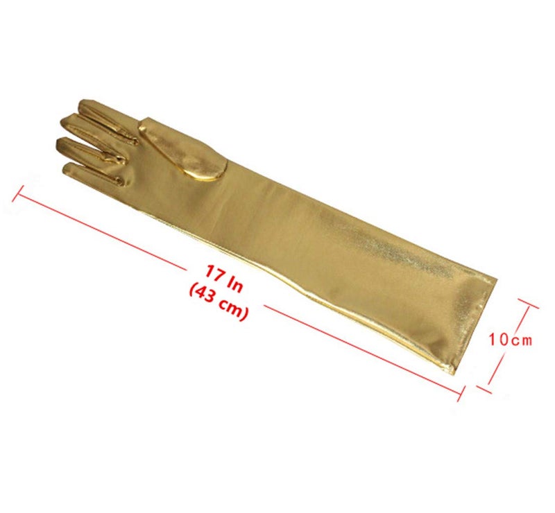 DreamHigh Women's 17" Long Satin Cosplay Finger Gloves Gold - Image 3